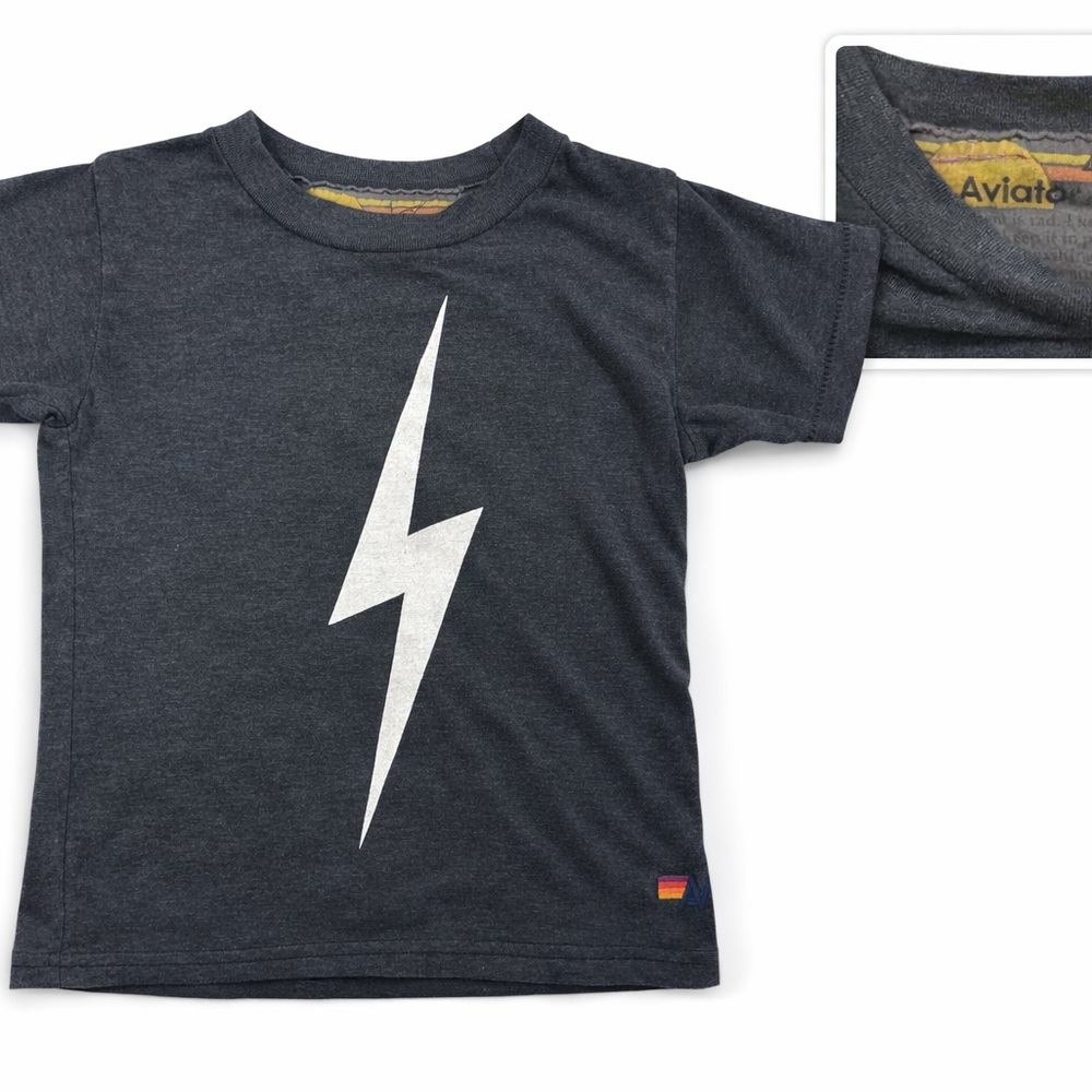 Aviator Nation Kids Charcoal Tee with White Lightning Bolt